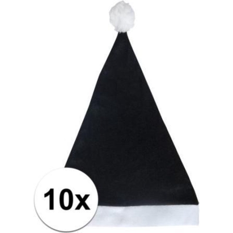 Voordelige kerstmuts - 10x - zwart - voor volwassenen - polyester - 59 cm - kerstaccessoires -