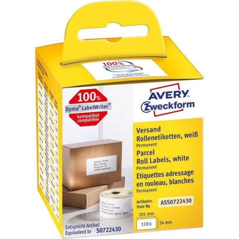 Avery-Zweckform Rol met etiketten 101 x 54 mm Papier Wit 110 stuk(s) Permanent hechtend Verzendetiketten ASS0722430