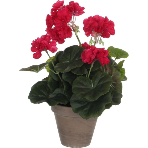 Mica Decorations Geranium Kunstplant in Bloempot Stan - H34 xØ20 cm - Donkerroze