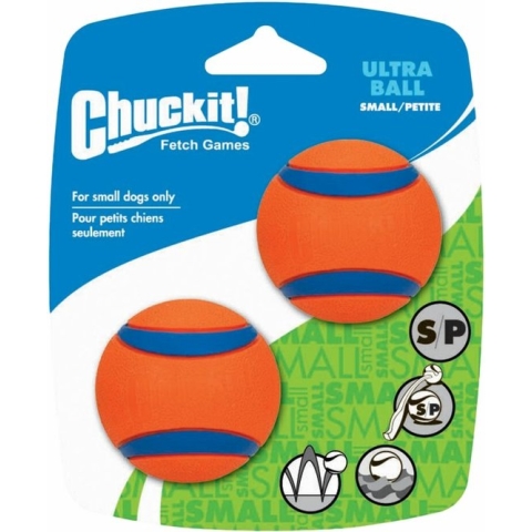 Chuckit! Ultra Ball – Hondenspeelgoed – Hondenbal – Apporteerspeelgoed – Duurzaam rubber - S – Ø 5 cm – Oranje/Blauw - 2 Stuks