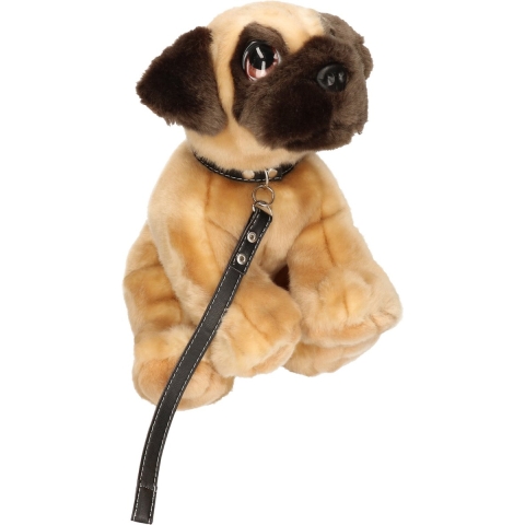 Keel Toys pluche hond bruine Mopshond / Pug met riem knuffel 30cm -