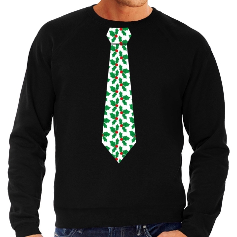 Stropdas Kersttrui/kerst sweater mistletoe zwart voor heren XL -
