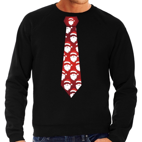 Stropdas Kersttrui/kerst sweater kerstmannen zwart voor heren M -
