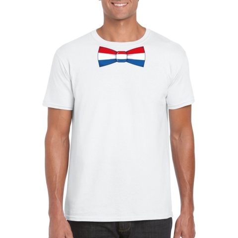 Wit t-shirt met Nederland vlag strikje heren XL -
