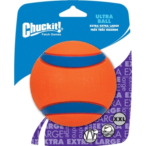 Chuckit! Ultra Ball – Hondenspeelgoed – Hondenbal – Apporteerspeelgoed – Duurzaam rubber - XXL – Ø 10 cm – Oranje/Blauw - 1 Stuks