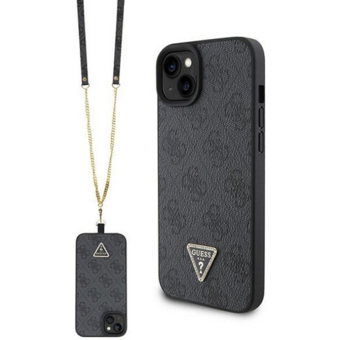Guess 4G Triangle Crossbody Back Case - Apple iPhone 15 Plus (6.7") - Zwart