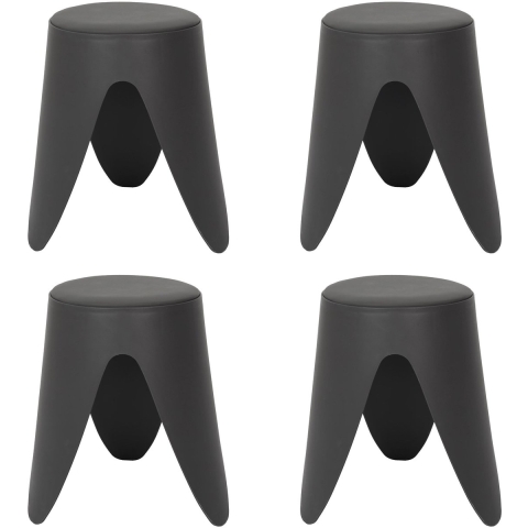 Stapelbaar zit krukje Gala - 4x - kunststof - zwart - D30 x H46 cm - stoelen -