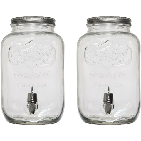 Home Deco Factory Drankdispenser - 2x - 4.0 liter - glas - limonadetap - waterdispenser -