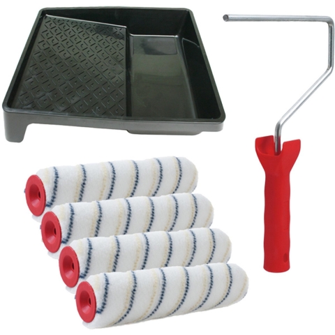 Sorex Verfrollers schilderen set - met beugel en verfbak - 4x anti spatten rollers - breedte 18 cm -