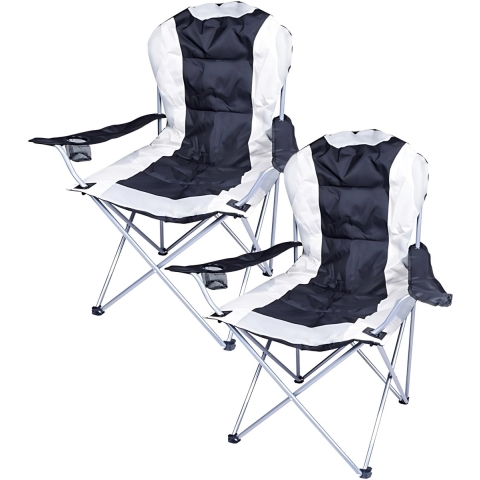 Gerimport camping klapstoel Madrid - 2x - Zwart/Wit - L90 x B56 x H105 cm -