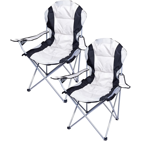 Gerimport camping klapstoel Madrid - 2x - Wit/Zwart - L90 x B56 x H105 cm -