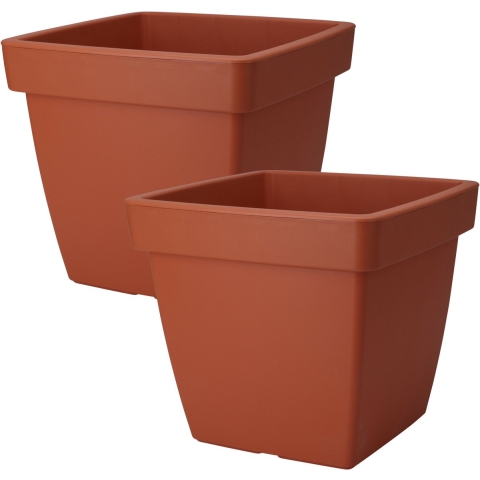Pro Garden Plantenpot/bloempot Square Classic - 2x - kunststof - terracotta - D39 x H35 cm -