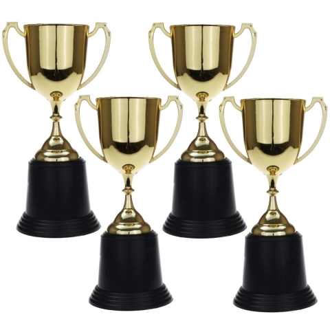 Gouden trofee/prijs beker met oren - 4x - 22 cm - met ruimte voor tekst - kunststof -