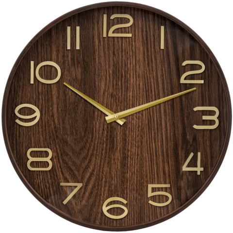 Wandklok/muur klok - Woody - Dia 55 cm - hout - bruin - keuken/kamer -