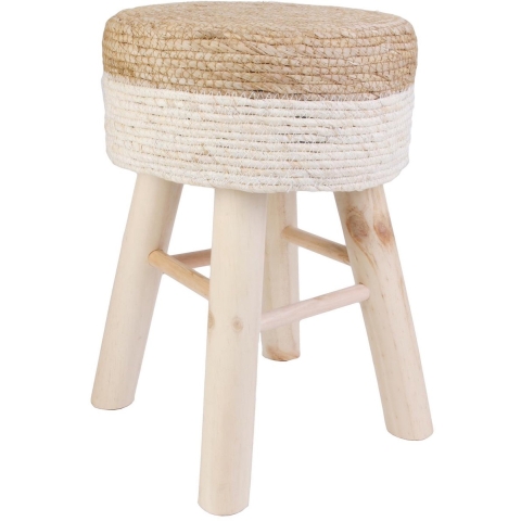 Bijzet krukje Mirage - Ibiza/boho - beige - dennenhout - 30 x 42 cm - gevlochten -