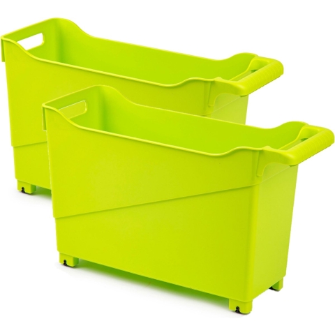 Set van 6x stuks kunststof trolleys lime groen op wieltjes L45 x B17 x H29 cm -