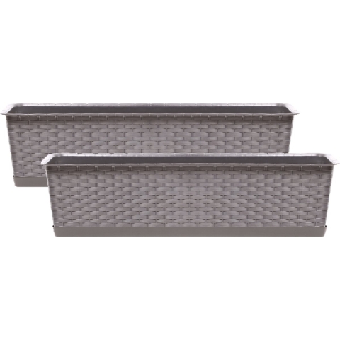 Set van 2x kunststof Ratolla rotan plantenbakken/bloembakken set taupe 8 liter -