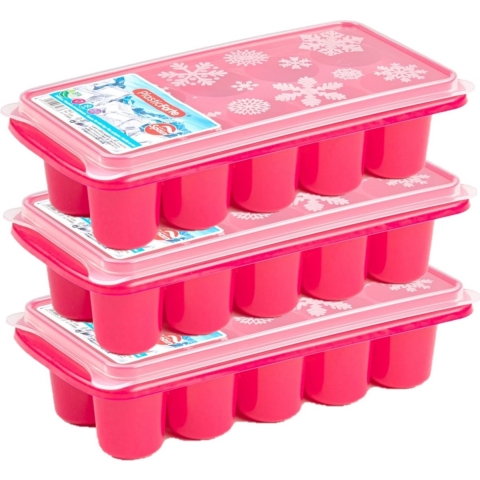 4x stuks Trays met dikke ronde blokken ijsblokjes/ijsklontjes vormpjes 10 vakjes kunststof roze -