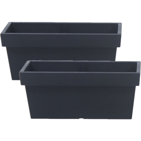 2x stuks stevige terras/balkon plantenbakken/bloembakken kunststof 38 x 18 x 16 cm antraciet grijs -