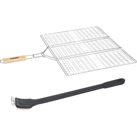 BBQ/barbecue hamburger grill klem met houten handvat incl. schoonmaakborstel -