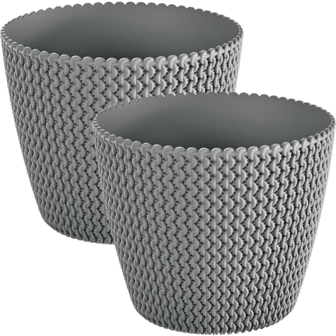 Plantenpot/bloempot Splofy - 4x - steengrijs - kunststof - D16 x H13 cm - binnen/buiten -