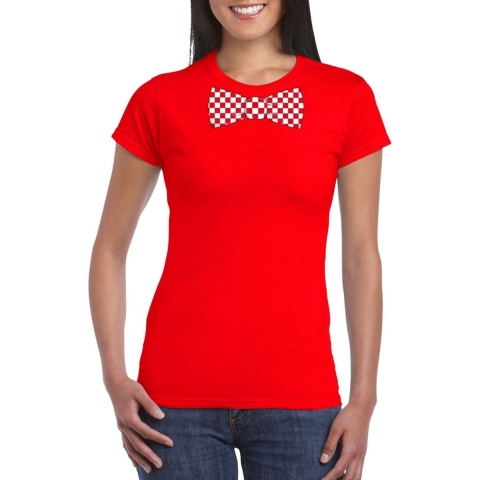 Rood t-shirt met geblokte Brabant strik voor dames S -