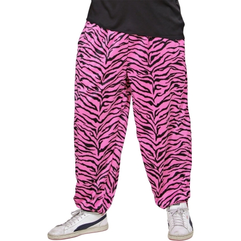 Verkleedkleding broek - baggy - roze zebraprint - heren - 90s housebroek - Carnaval M/L -