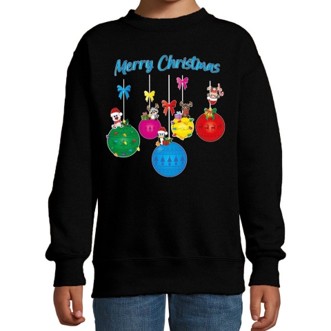 Kersttrui/sweater voor jongens/meisjes - zwart - rendiertjes - Merry Christmas 5-6 jaar (110/116) -