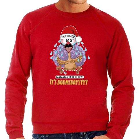 Foute Kersttrui/sweater voor heren - doomsday - rood - cold turkey S -