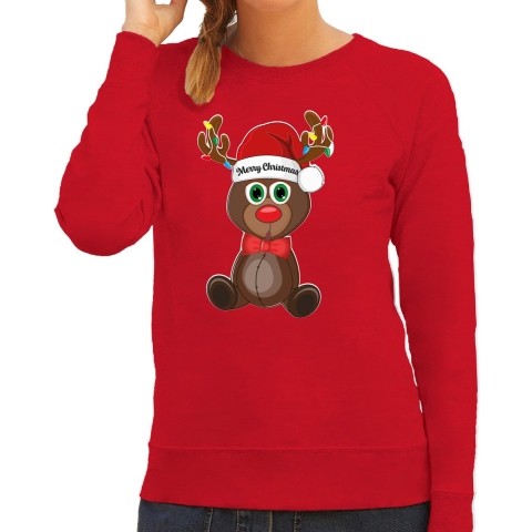 Foute Kersttrui/sweater voor dames - Merry Christmas - rood - kerst rendier - kerst cadeau XL -