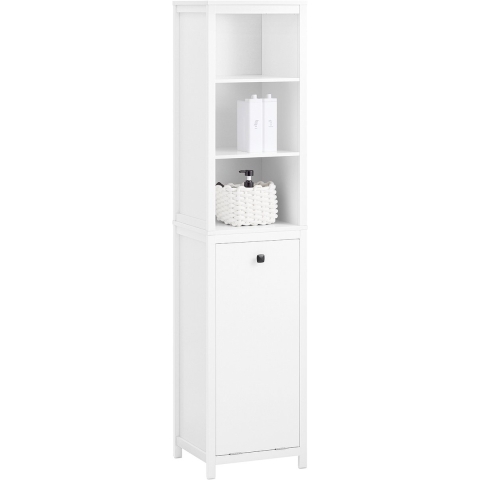 SoBuy BZR95-W Hoge Badkamerkast Wit 40x35x173 cm– Praktische Opbergkast met Wasmand en 3 Planken