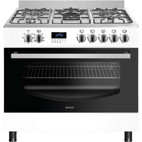 Wiggo WO-E909R(WX) - Serie 9 - 90 cm - Gasfornuis - 5 kookzones - Wit Rvs