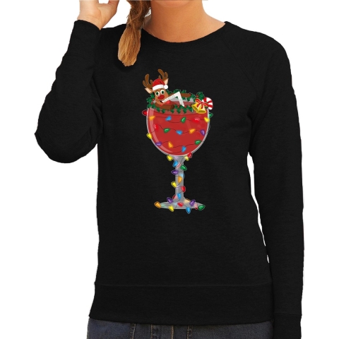 Foute Kersttrui/sweater voor dames -met Rudolf - zwart - kerstcadeau 2XL -