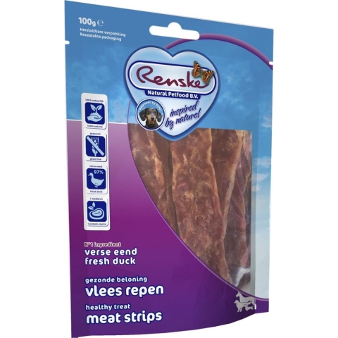 Renske Vleesrepen Eend & Groente - Hondensnack - 100 g