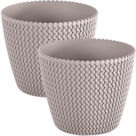 Plantenpot/bloempot Splofy - Pakket van 4x stuks - taupe - kunststof - D16 x H13 cm - binnen/buiten -
