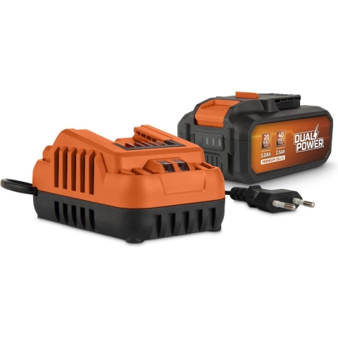 Dual Power batterij&lader set POWDP90640 - 2x20V, 5.0Ah, 2.5Ah batterij - voor 20V&40V toestellen - 2A lader - voor 20V&2x20V accu's - batterijplatform