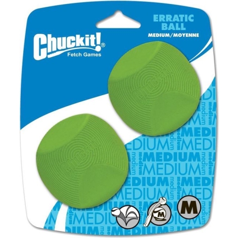 Chuckit! Erratic Ball - Hondenspeelgoed - Hondenbal - Stuiterend hondenspeeltje - Rubber - Medium - Ø6 cm - 2 Stuks