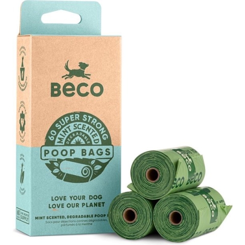 Beco Hondenpoep Zakjes met Mint Geur - 100% Recycled - Rollen van 15 zakjes - Inhoud 60, 120 of 270 stuks - 60 stuks