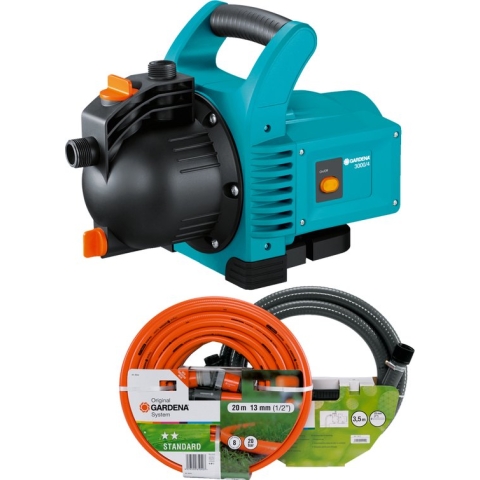 GARDENA - Classic Besproeiingspomp 3000/4 Compleet - Waterpomp - incl. 3.5 m aanzuigslang en 20 m slang