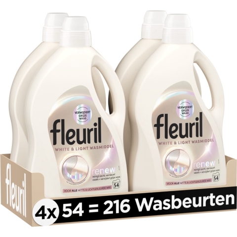 4x Fleuril White&Light Wasmiddel 54 wasbeurten 2,430 liter