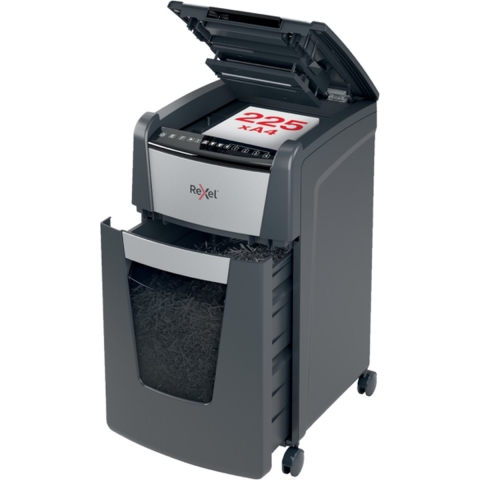 Rexel Optimum AutoFeed+ 225M Papierversnipperaar 225 vellen Micro cut 2 x 15 mm P-5 60 l Ook geschikt voor Paperclips, Nietjes, Creditcards