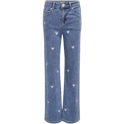 Kids Only Jeans - KogJuicy - Light Blue Denim/Roze Heart Borduur - Kids Only - 8 jaar (128) - Jeans
