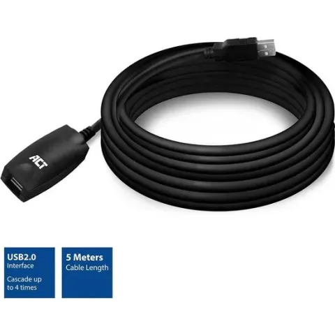 ACT AC6005 USB-kabel 5 m 2.0 USB A Zwart