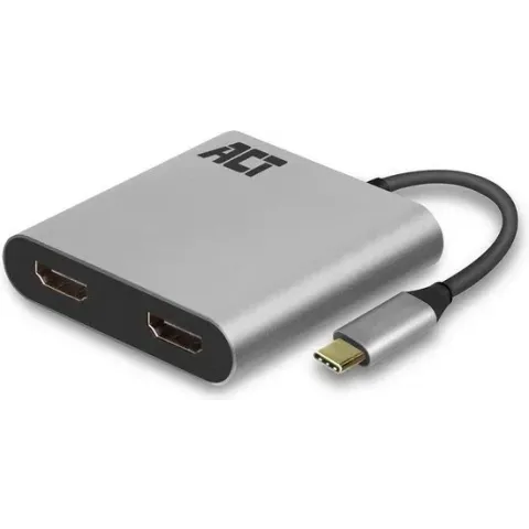 ACT AC7012 kabeladapter/verloopstukje USB-C 2x HDMI Grijs