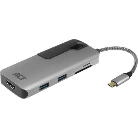 ACT AC7021 USB-C naar HDMI 4K @ 30Hz adapter met USB-C PD , 1x USB-C data, 2x USB-A data en kaartlezer