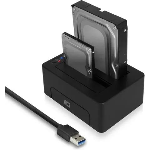 ACT Dual Docking Station Harde schijf – 2.5/3.5” SATA HDD/SSD – Offline Kloonfunctie, Back-up – AC1504