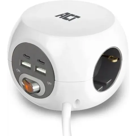 ACT Powercube met USB – Stekkerdoos USB C – 7-in-1 - 2x USB-A - 2x USB-C – 3 Stopcontacten -  Kabel 1,5m – AC2415