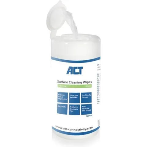 ACT Screen Cleaner - Beeldscherm reinigingsdoekjes - Schoonmaakdoekjes Vochtig - Anti statisch -Alcohol- en Ammoniakvrij - 100 stuks – AC9515
