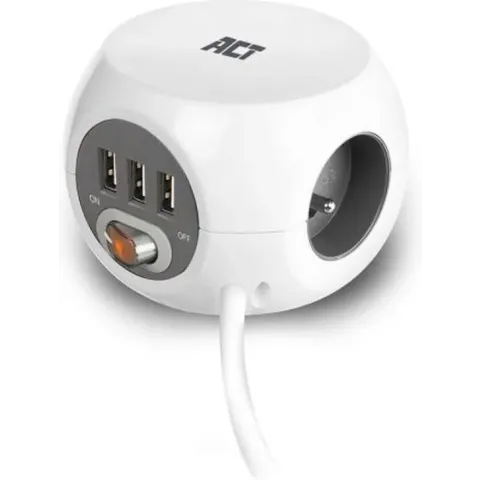 ACT Stekkerdoos cube met 3 stopcontacten, USB-A-poorten, 1,5m (België) AC2430