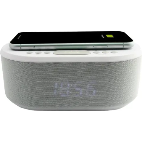 AIC 18BT wekkerradio met draadloze telefoonoplader - ingebouwde bluetooth speaker - wit